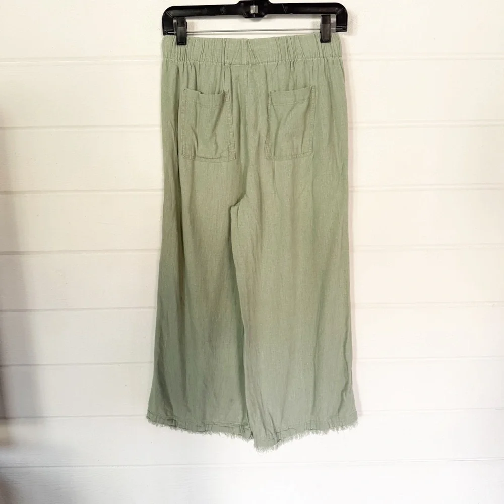 Thread & Supply High Waist Wide Leg Relaxed Fit Frayed Ankle Green Linen Pants M - Picture 7 of 8